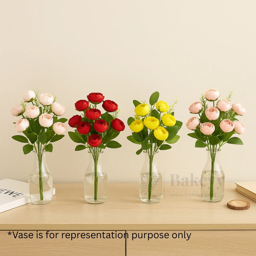 Artificial Button Rose Flower Bouquet - 40cm | Elegant Floral Bunch for Home Decor, Vase Styling & Events - Pack of 1