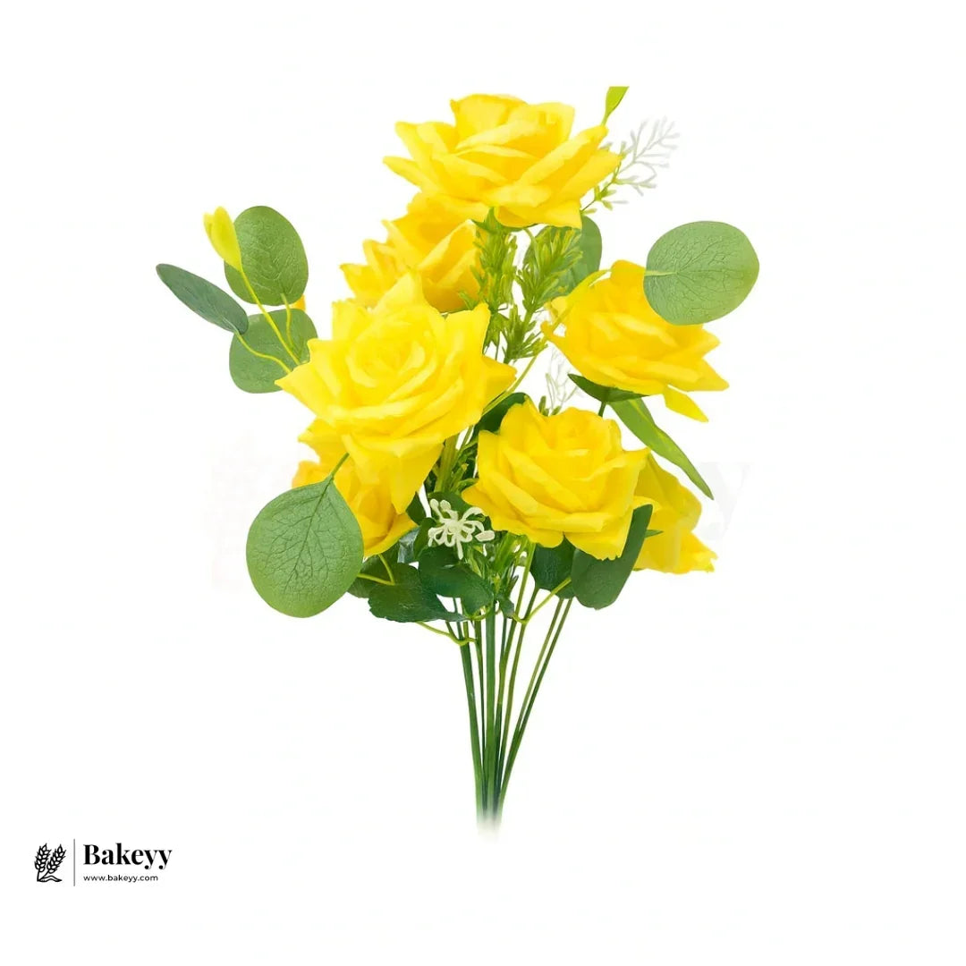 Artificial Bloomed Rose Flower Bouquet - 40cm | Elegant Faux Floral Bunch for Home Decor, Vase Styling & Events - Pack of 1 - Bakeyy.com - India - Artificial Bloomed Rose Flower Bouquet - 40cm | Elegant Faux Floral Bunch for Home Decor, Vase Styling & Events - Pack of 1 - Yellow 285.00