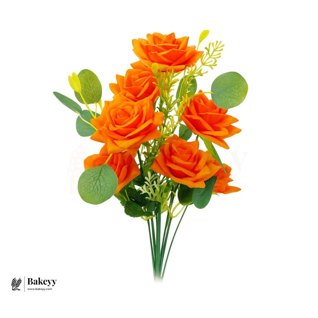 Artificial Bloomed Rose Flower Bouquet - 40cm | Elegant Faux Floral Bunch for Home Decor, Vase Styling & Events - Pack of 1