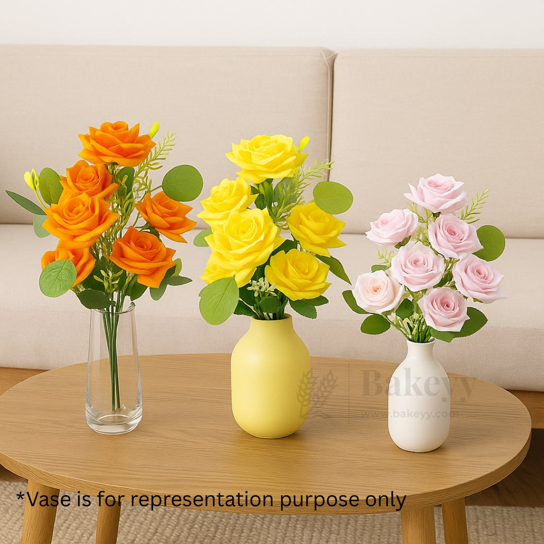 Artificial Bloomed Rose Flower Bouquet - 40cm | Elegant Faux Floral Bunch for Home Decor, Vase Styling & Events - Pack of 1