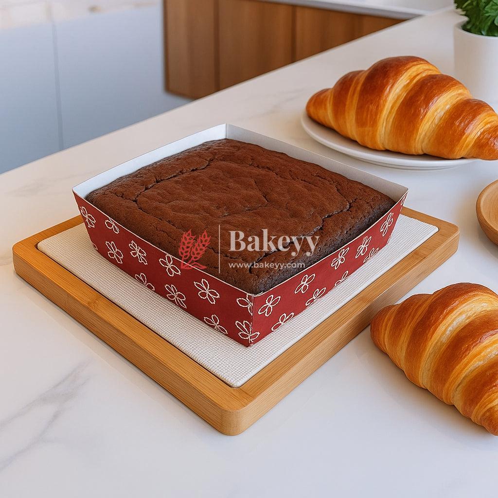 Brownie Bake N Serve Paper Trays | Pack of 50 | Floral Print Square Cups in Red, Blue & Brown for Elegant Baking & Serving - Bakeyy.com - India - Brownie Bake N Serve Paper Trays | Pack of 50 | Floral Print Square Cups in Red, Blue & Brown for Elegant Baking & Serving - Red