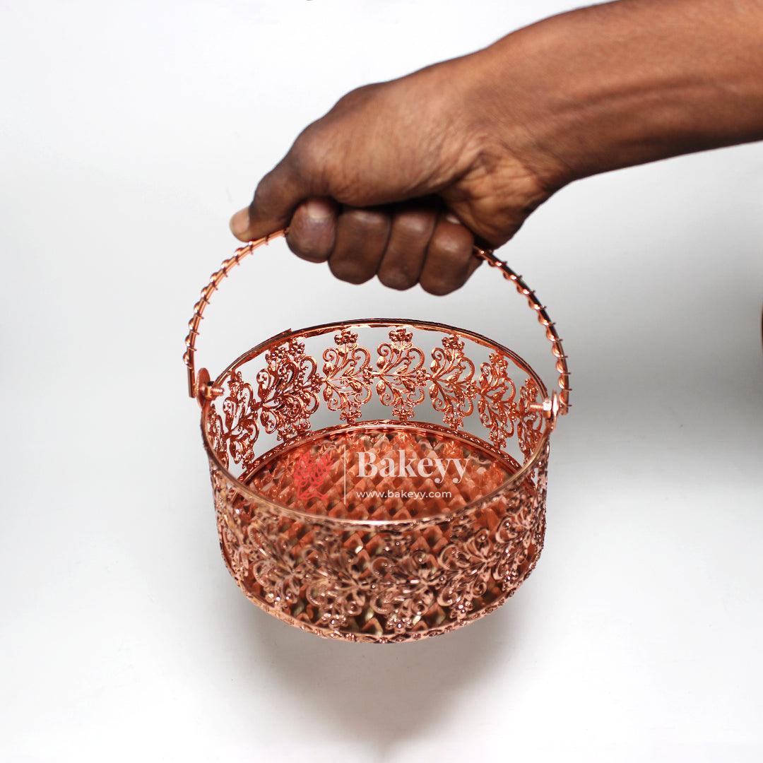 6 inch Rose Gold Metal Basket | Luxury Serving & Gifting Essential | Gift Baskets For Dry Fruits ,Gift Hampers, Return Gift for wedding, Anniversary, Birthday, house warming - Bakeyy.com - India - 6 inch Rose Gold Metal Basket | Luxury Serving & Gifting Essential | Gift Baskets For Dry Fruits ,Gift Hampers, Return Gift for wedding, Anniversary, Birthday, house warming - Default Title