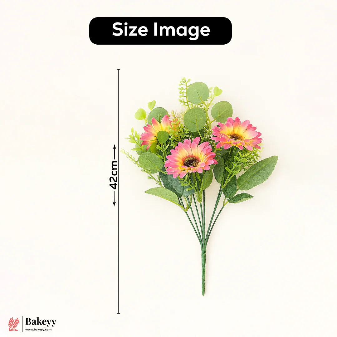 Artificial Gerbera Daisy Flower Bunch – 42cm | Gradient Of Pink And Yellow| Decorative Stick for Home & Events | Pack Of 1