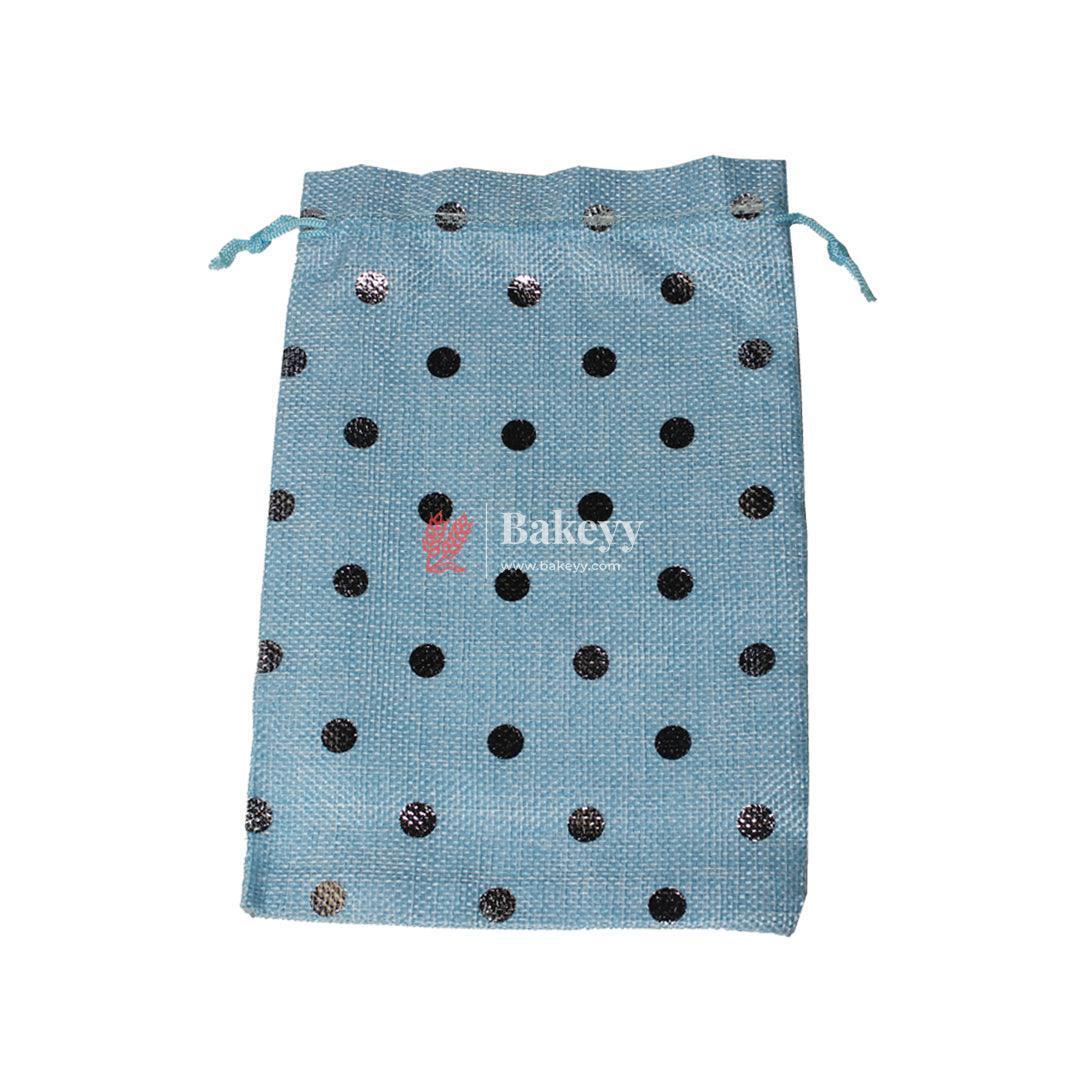Sky Blue With Silver Dots Premium Colour Jute Potli Bags | Pack Of 10