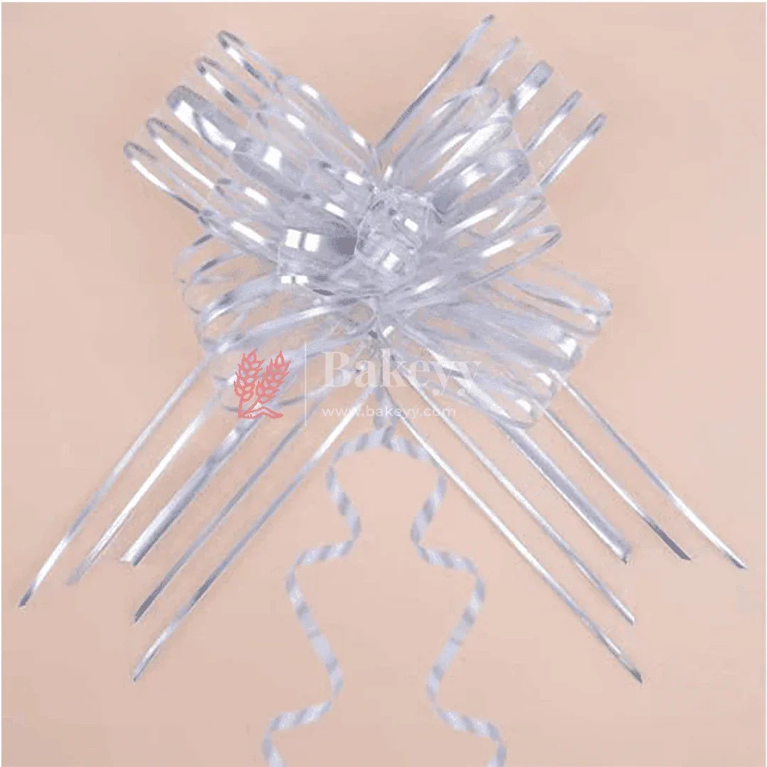 Large Organza Pull Flower Ribbon Bows - Pack of 10 for Gift Wrapping & Decorations - Bakeyy.com - India - Large Organza Pull Flower Ribbon Bows - Pack of 10 for Gift Wrapping & Decorations - Silver