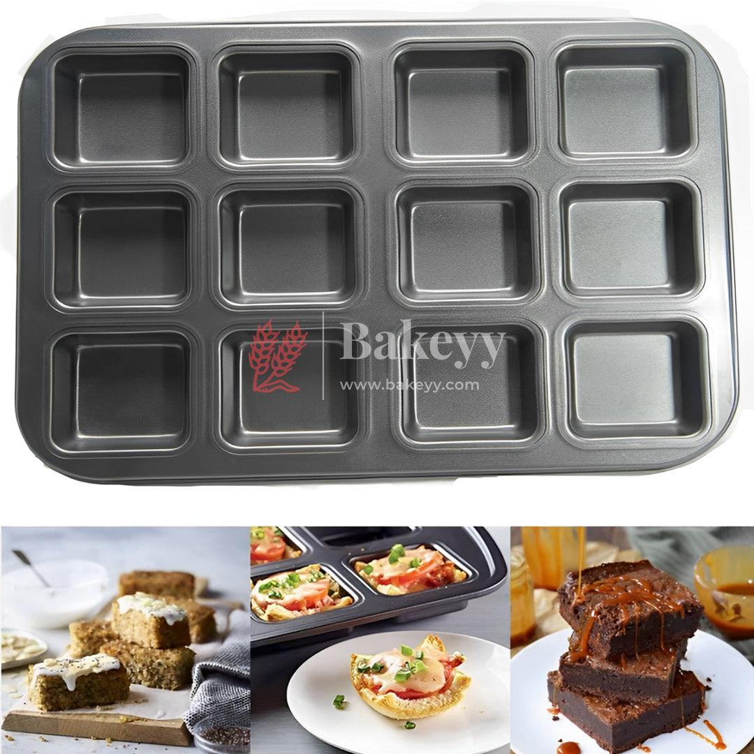 Brownie Cake Pan, 12-Cavity Non-Stick Square Muffin Pan Blondie Bakeware, Heavy Duty Carbon Steel Pan for Oven Baking - Bakeyy.com - India - Brownie Cake Pan, 12-Cavity Non-Stick Square Muffin Pan Blondie Bakeware, Heavy Duty Carbon Steel Pan for Oven Baking - Default Title