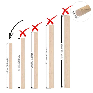 Bakeyy bamboo dowel size guide with 10cm baking dowel highlighted for hampers or cake support