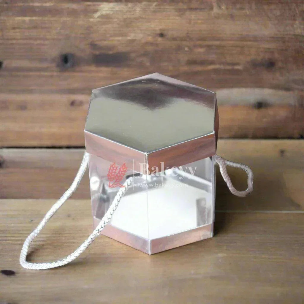 PVC Transparent Gift Box |Hexagon| Pack of 10 || Elegant Packaging Solution for Special Occasions - Bakeyy.com - India - PVC Transparent Gift Box |Hexagon| Pack of 10 || Elegant Packaging Solution for Special Occasions - Silver
