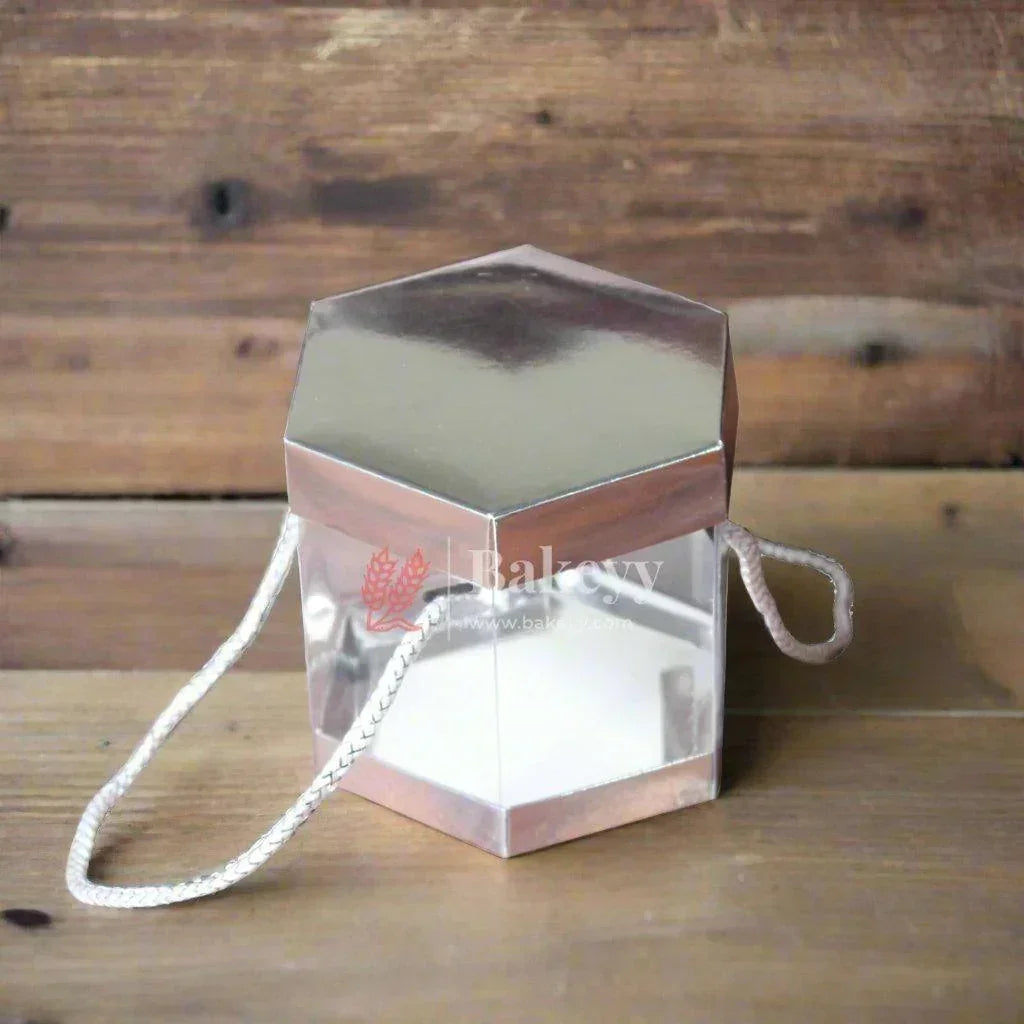 PVC Transparent Gift Box |Hexagon| Pack of 10 || Elegant Packaging Solution for Special Occasions - Bakeyy.com - India - PVC Transparent Gift Box |Hexagon| Pack of 10 || Elegant Packaging Solution for Special Occasions - Silver