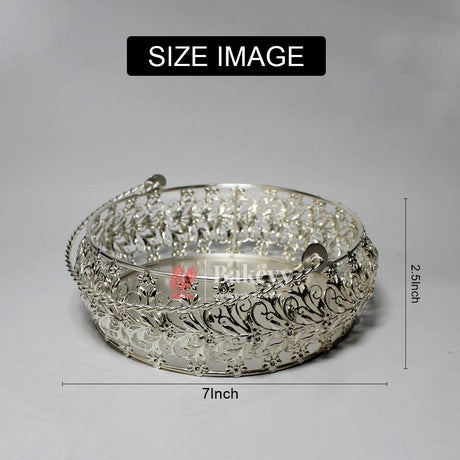 7 Inch Elegant Silver-Plated Decorative Basket with Handle | Premium Serving & Gifting Accessory | Gift Baskets For Dry Fruits ,Gift Hampers, Return Gift for wedding, Anniversary, Birthday, house warming - Bakeyy.com - India - 7 Inch Elegant Silver-Plated Decorative Basket with Handle | Premium Serving & Gifting Accessory | Gift Baskets For Dry Fruits ,Gift Hampers, Return Gift for wedding, Anniversary, Birthday, house warming - Default Title