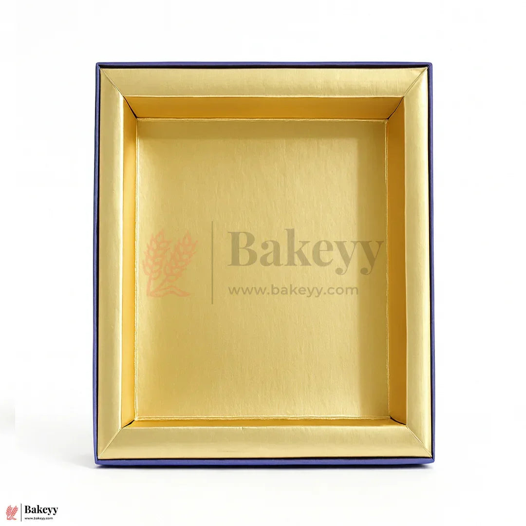 One Kg Sweet Box | 10.5x7.5x1.5 Inch | Premium Blue Festive Sweet Box with Golden Base | Rigid Sweet Box with Golden Interior | 1 Piece - Bakeyy.com - India - One Kg Sweet Box | 10.5x7.5x1.5 Inch | Premium Blue Festive Sweet Box with Golden Base | Rigid Sweet Box with Golden Interior | 1 Piece - Default Title