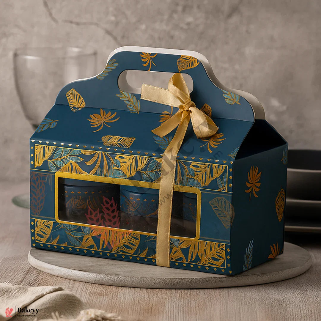 10x9x3.75 Inch | Premium Navy Blue & Gold Gift Box | Luxury Festive Hamper Packaging | Empty Hamper Packaging | Pack Of 10