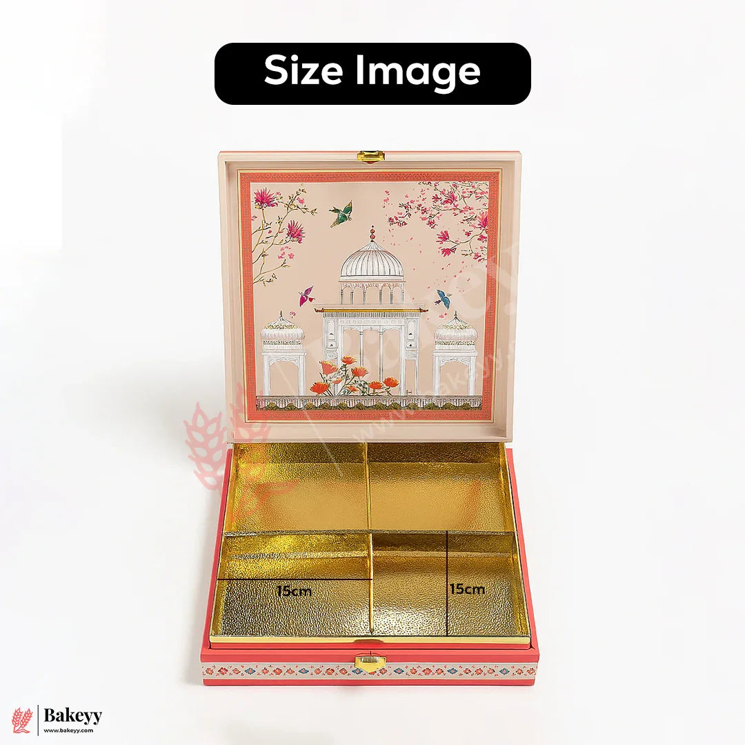 30cm x 30cm x 5cm | Elegant MDF Gift Hamper Box – Pink Heritage Dome Design | Pack of 1