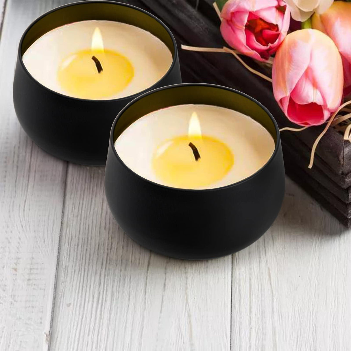 Black Candle Tin Box | Empty Decorative Tin Box | Chocolate Box | Candy Box | Gift Box | Pack Of 8 - Bakeyy.com - India - Black Candle Tin Box | Empty Decorative Tin Box | Chocolate Box | Candy Box | Gift Box | Pack Of 8 - Pack of 8