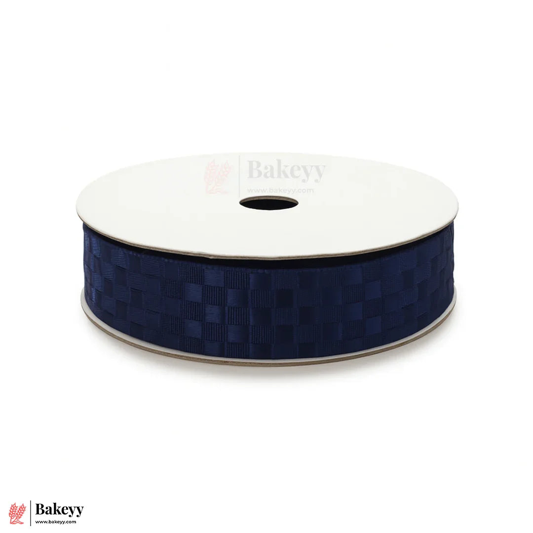 2cm |18 Mtr Premium Navy Blue Checkered Satin Ribbon Roll – Elegant Finish for Gift Wrapping & Crafts| 1 Roll
