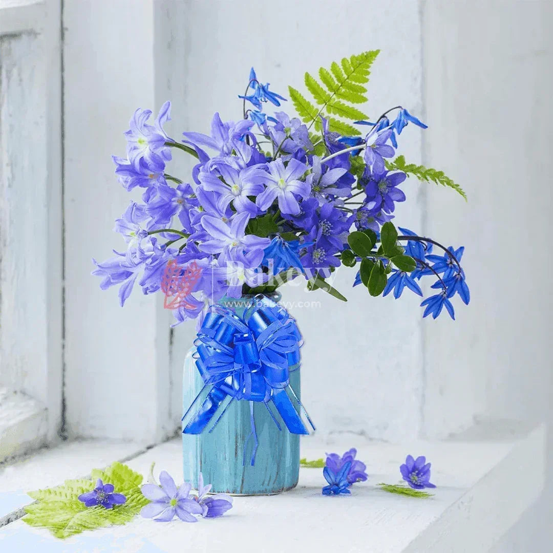 Large Organza Pull Flower Ribbon Bows - Pack of 10 for Gift Wrapping & Decorations - Bakeyy.com - India - Large Organza Pull Flower Ribbon Bows - Pack of 10 for Gift Wrapping & Decorations - Blue