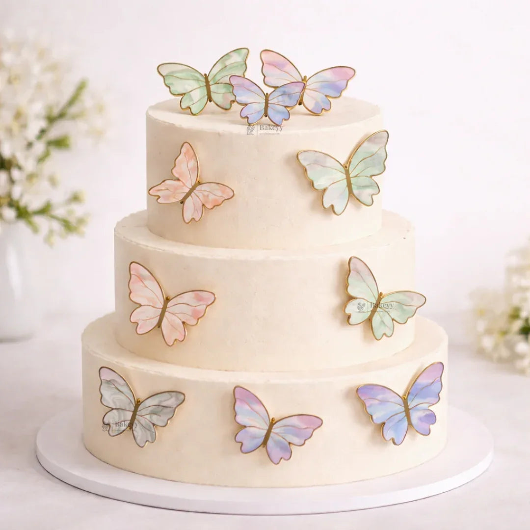 Golden-Embossed Blush Butterfly Toppers | Multiple Design Options Available | Premium Finish | Pack of 10 - Bakeyy.com - India - Golden-Embossed Blush Butterfly Toppers | Multiple Design Options Available | Premium Finish | Pack of 10 - Design 1 150.00