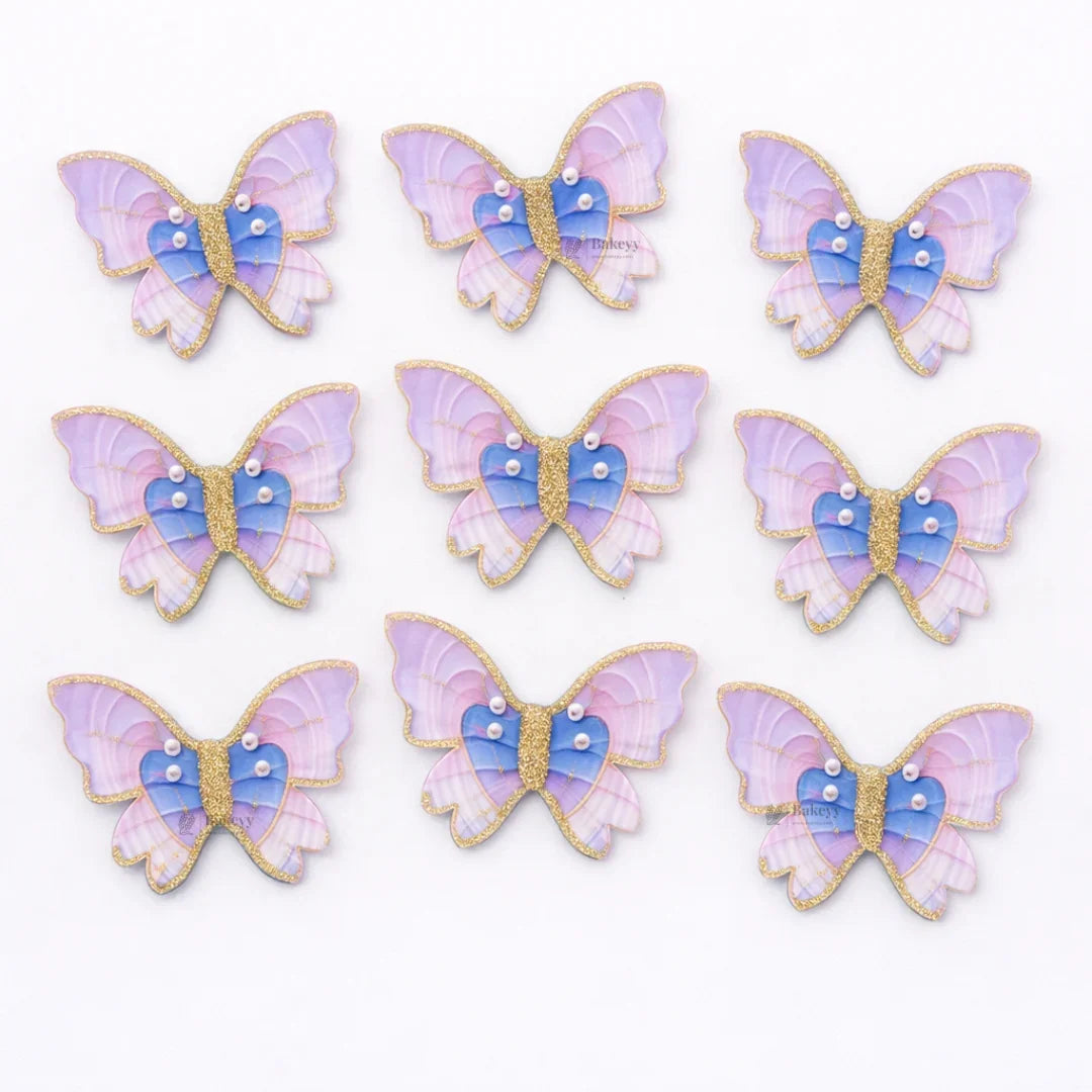 Rainbow Butterfly Cake Toppers with Gold Glitter Detailing | Elegant Decoration for Cakes, Cupcakes & Desserts | Pack of 10