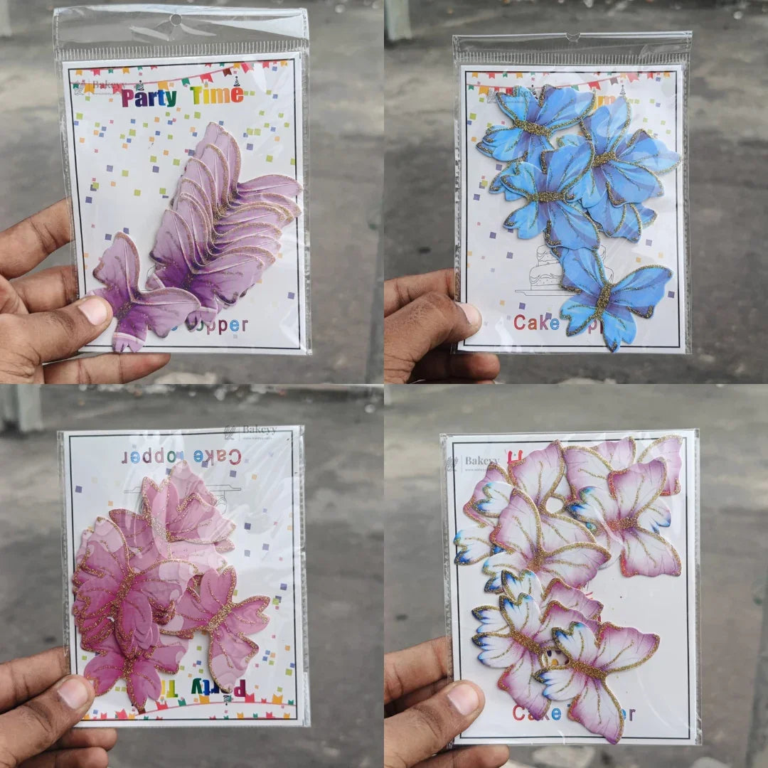 Pastel Butterfly Cake Topper with Gold Glitter Edge Detailing | Elegant Decoration for Cakes, Cupcakes & Desserts | Pack of 10