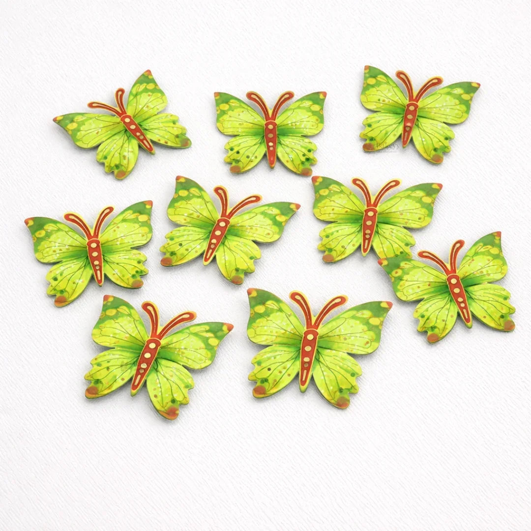 Set of green butterfly toppers for cake decorating on white background, Bakeyy baking supplies
