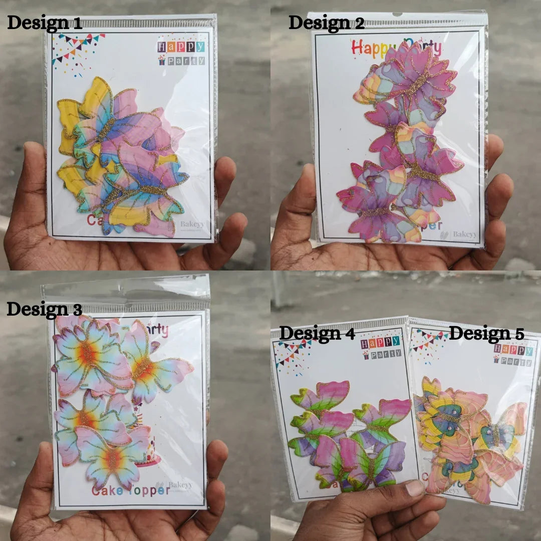 Rainbow Butterfly Cake Toppers with Gold Glitter Detailing | Elegant Decoration for Cakes, Cupcakes & Desserts | Pack of 10