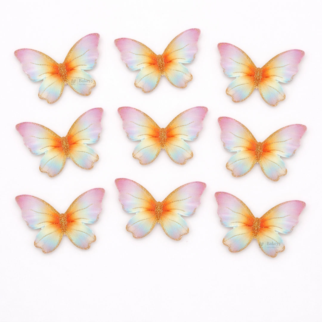 Rainbow Butterfly Cake Toppers with Gold Glitter Detailing | Elegant Decoration for Cakes, Cupcakes & Desserts | Pack of 10
