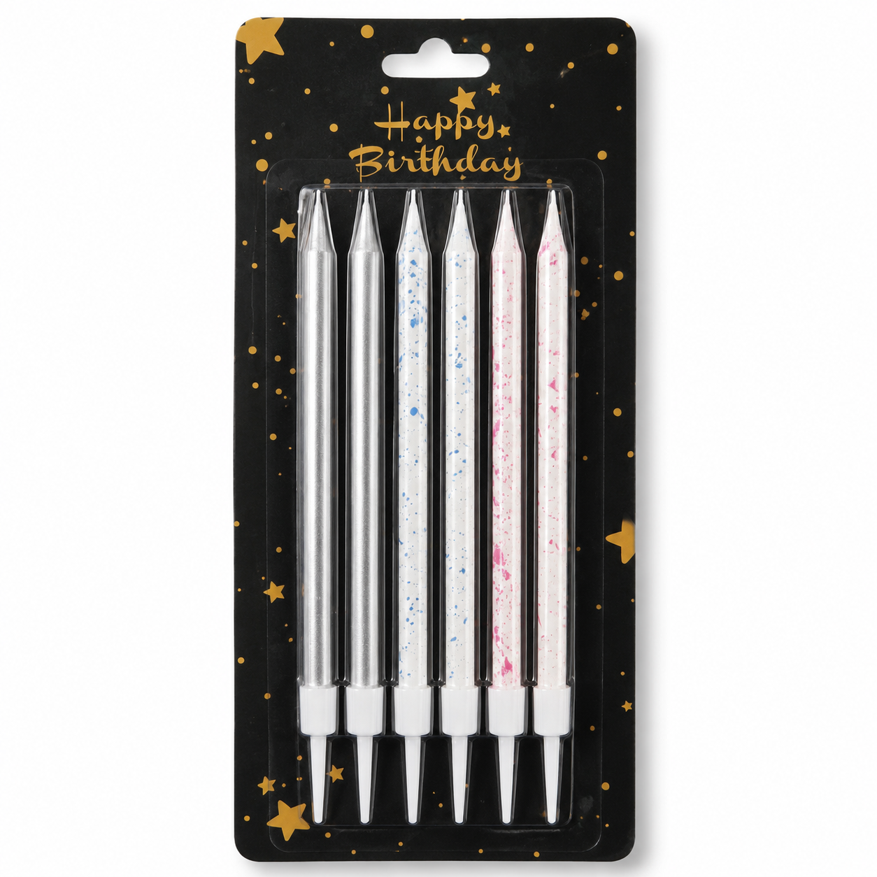 Metallic Straight Birthday Cake Candles with Holders | Pack of 6