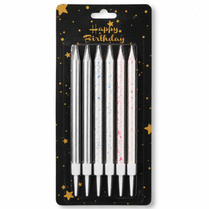 Metallic Straight Birthday Cake Candles with Holders | Pack of 6