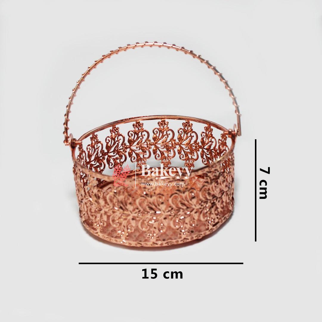 6 inch Rose Gold Metal Basket | Luxury Serving & Gifting Essential | Gift Baskets For Dry Fruits ,Gift Hampers, Return Gift for wedding, Anniversary, Birthday, house warming - Bakeyy.com - India - 6 inch Rose Gold Metal Basket | Luxury Serving & Gifting Essential | Gift Baskets For Dry Fruits ,Gift Hampers, Return Gift for wedding, Anniversary, Birthday, house warming - Default Title