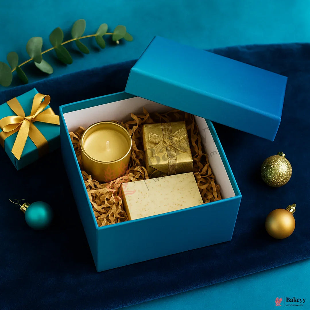 Premium Dual Shade Royal Blue Glitter Finish Rigid Hamper Box | Pack Of 1 - Bakeyy.com - India - Premium Dual Shade Royal Blue Glitter Finish Rigid Hamper Box | Pack Of 1 - 6x6x4 Inch