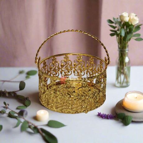 5 inch Royal Gold Metal Basket | Elegant Serving & Gifting Accessory | Gift Baskets For Dry Fruits ,Gift Hampers, Return Gift For Wedding, Anniversary, Birthday, House Warming - Bakeyy.com - India - 5 inch Royal Gold Metal Basket | Elegant Serving & Gifting Accessory | Gift Baskets For Dry Fruits ,Gift Hampers, Return Gift For Wedding, Anniversary, Birthday, House Warming - Default Title