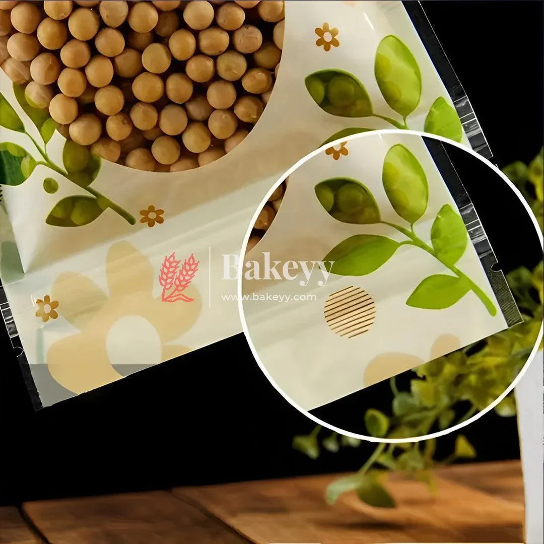 1Kg |25.5x18Cm| Floral Design Stand-Up Pouches with Clear Window - Bakeyy.com - India - 1Kg |25.5x18Cm| Floral Design Stand-Up Pouches with Clear Window - Pack Of 100