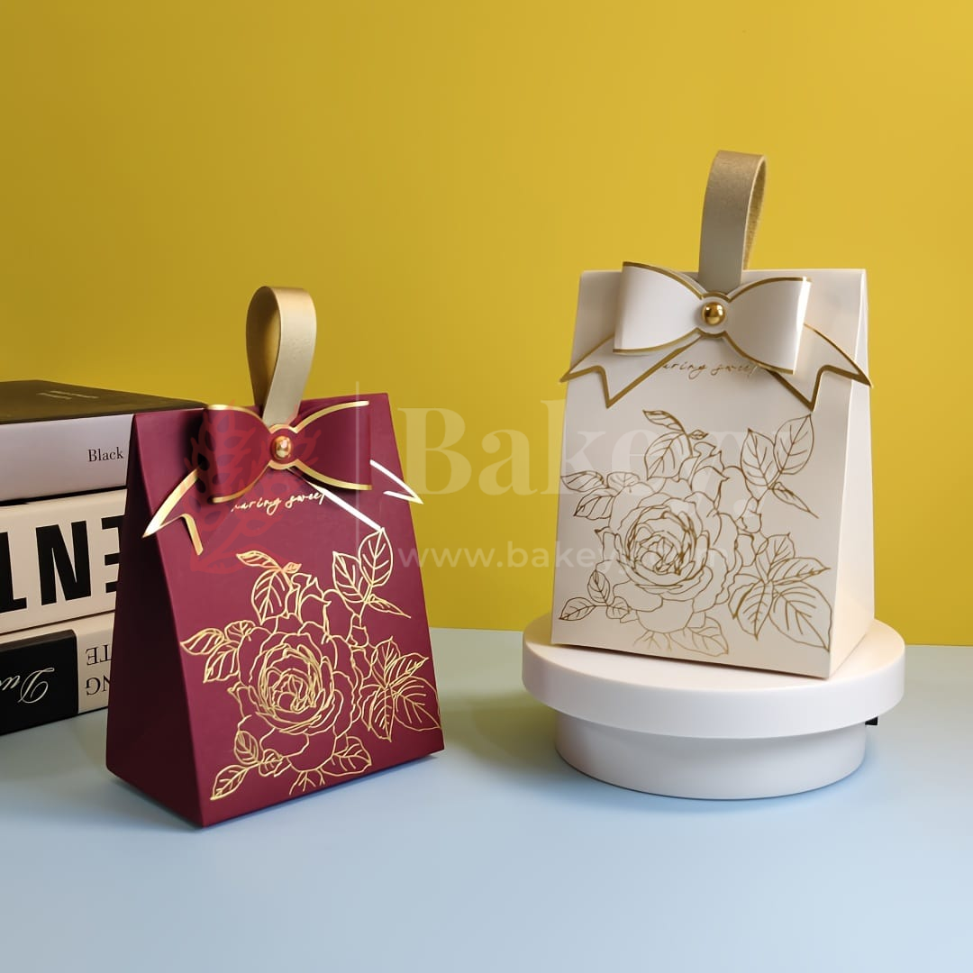 Luxury Bow Gift Box with Leather Handle | Perfect for Chocolates & Favors | Set of 10