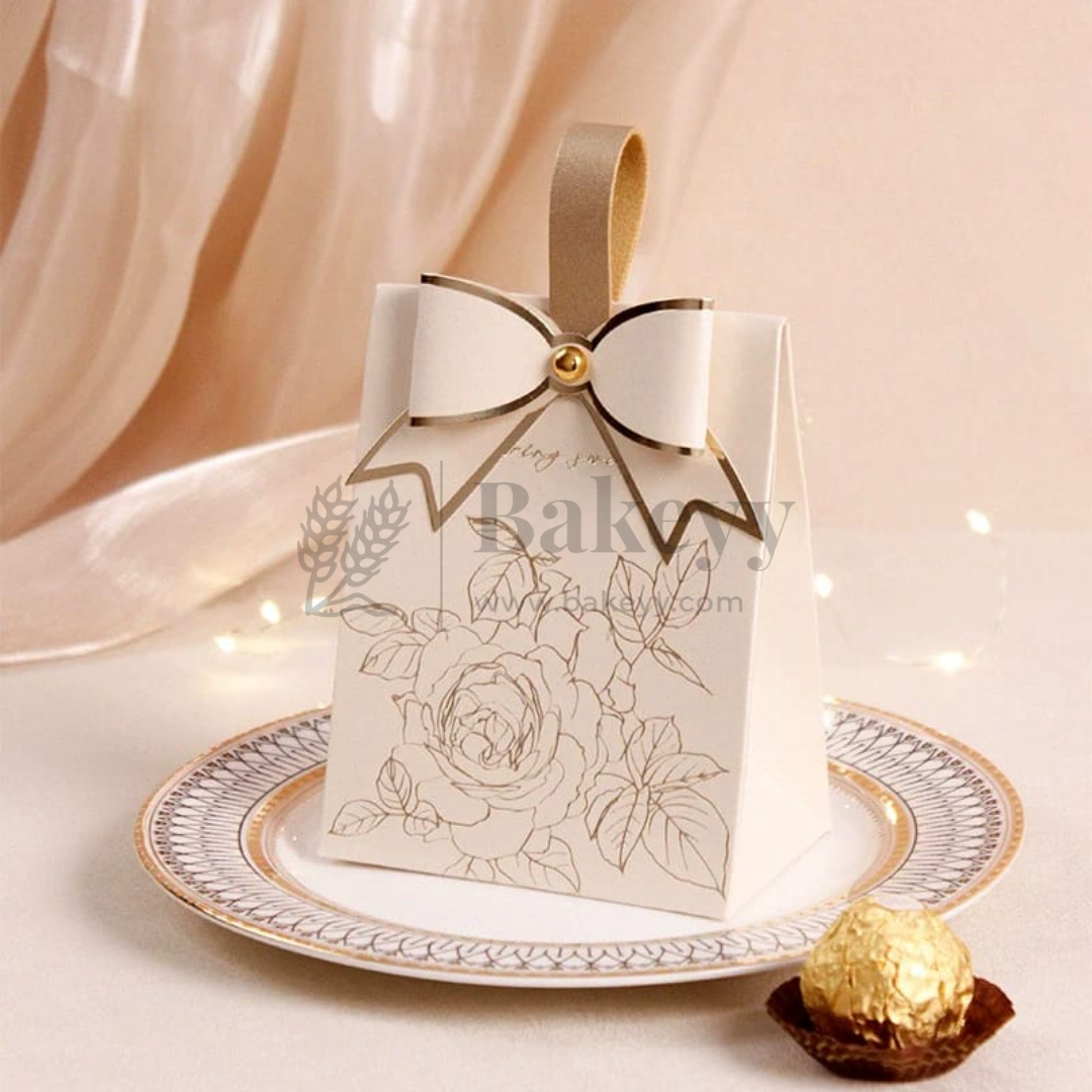 Luxury Bow Gift Box with Leather Handle | Perfect for Chocolates & Favors | Set of 10