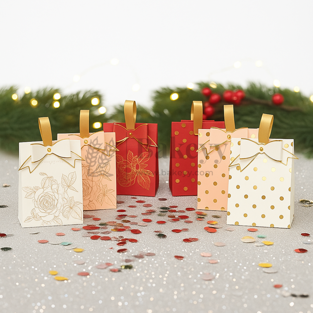 Luxury Bow Gift Box with Leather Handle | Perfect for Chocolates & Favors | Set of 10