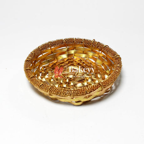 Elegant Gold-Plated Metal Dry Fruit Tray with 6 Decorative Bowls - Bakeyy.com - India - Elegant Gold-Plated Metal Dry Fruit Tray with 6 Decorative Bowls - Default Title