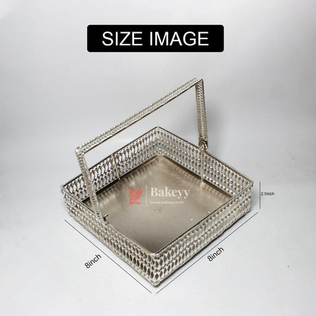 8 Inch Elegant Silver-Plated Square Basket with Handle | Premium Multipurpose Decorative Tray - Bakeyy.com - India - 8 Inch Elegant Silver-Plated Square Basket with Handle | Premium Multipurpose Decorative Tray - Default Title