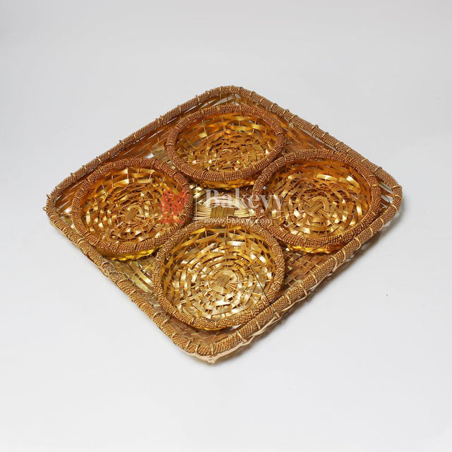 Luxury Gold-Plated Square Dry Fruit Tray with 4 Serving Bowls - Bakeyy.com - India - Luxury Gold-Plated Square Dry Fruit Tray with 4 Serving Bowls - Default Title