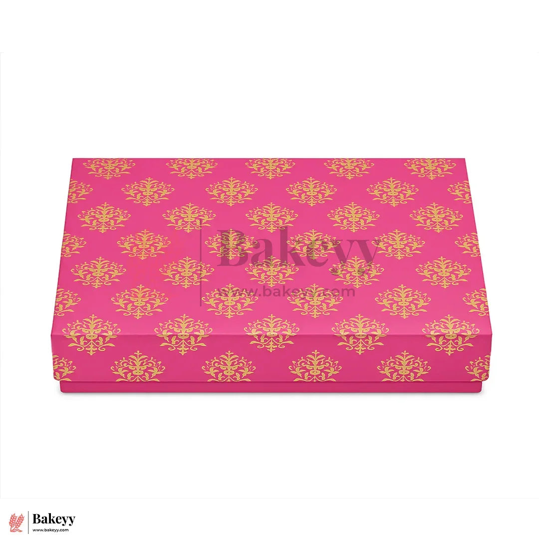 One Kg Sweet Box | 10.5x7.5x1.5 Inch | Royal Pink & Gold Sweet Box with Golden Tray 1 Piece - Bakeyy.com - India - One Kg Sweet Box | 10.5x7.5x1.5 Inch | Royal Pink & Gold Sweet Box with Golden Tray 1 Piece - Default Title