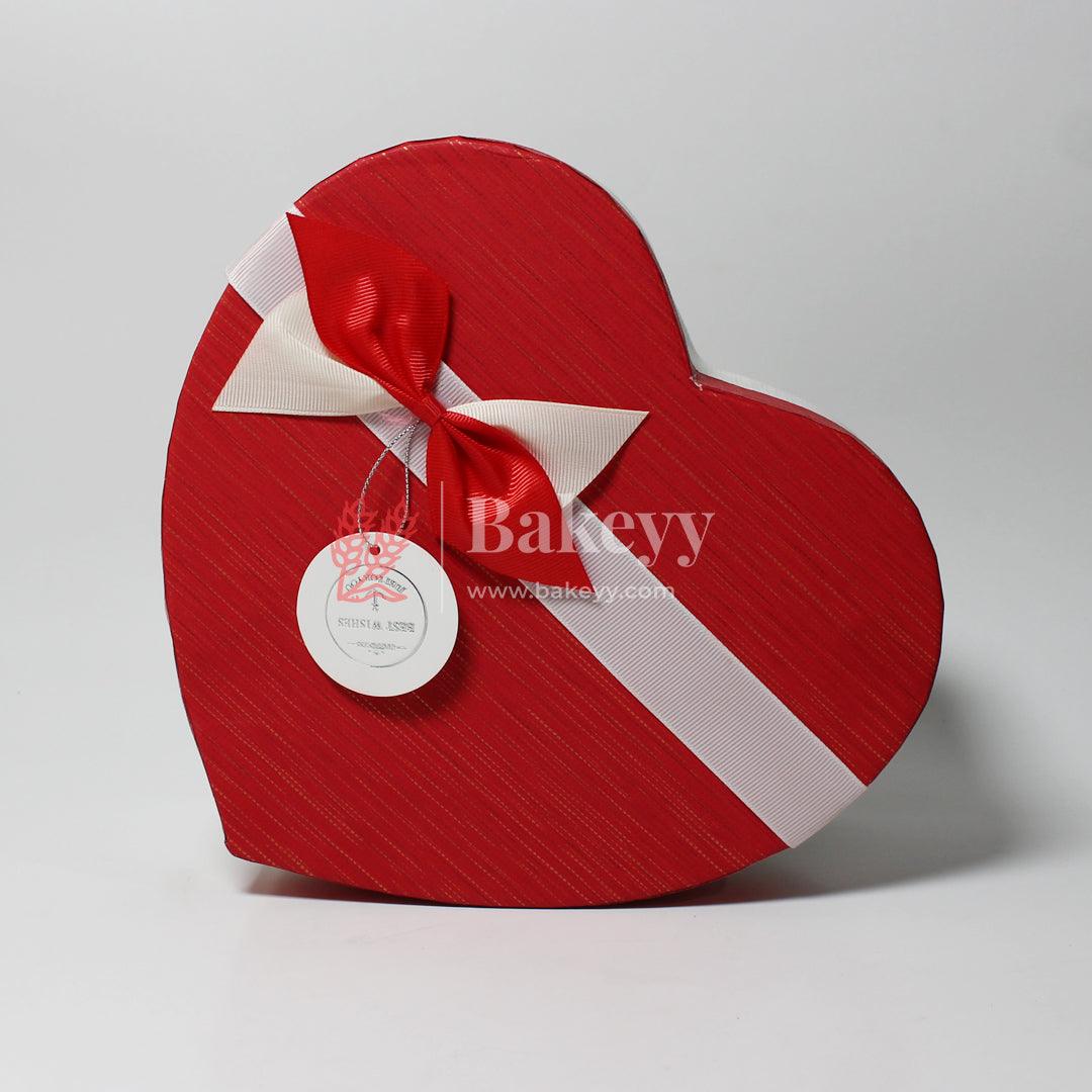 Red And White Valentine Gift Box | Valentine Gift | Heart Shape Gift Box with Ribbon - Bakeyy.com - India - Red And White Valentine Gift Box | Valentine Gift | Heart Shape Gift Box with Ribbon - Large