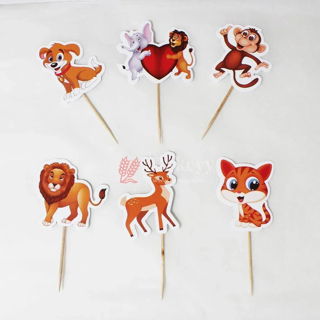 6pcs Animal theme Birthday Cake Topper| Cupcake Toppers| Bday Decorations Items - Bakeyy.com - India - 6pcs Animal theme Birthday Cake Topper| Cupcake Toppers| Bday Decorations Items - Default Title