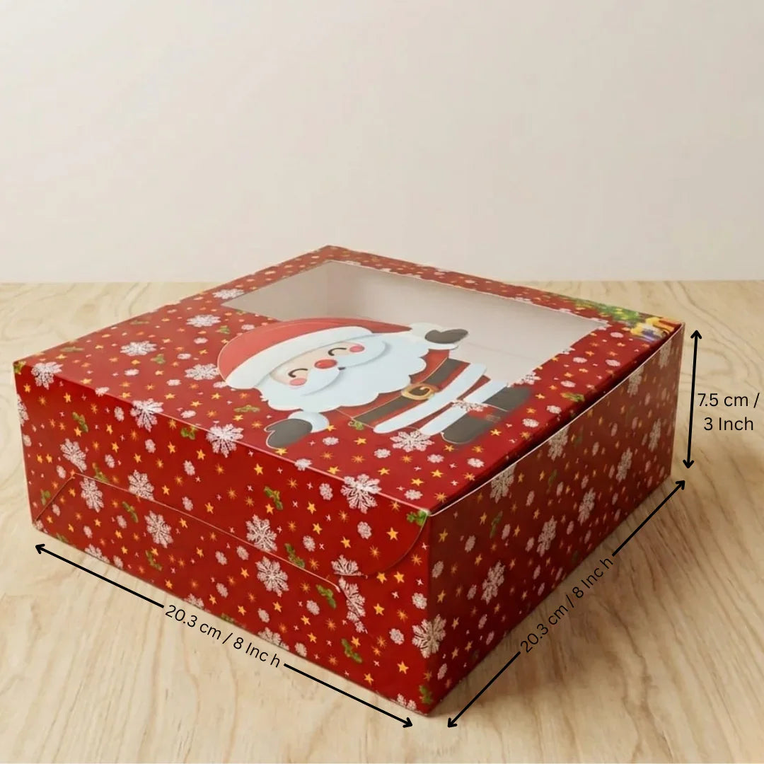 Christmas Plum Cake Box | Festive Printed Packaging | Pack of 25 - Bakeyy.com - India - Christmas Plum Cake Box | Festive Printed Packaging | Pack of 25 - Design 1 / 8x8x3 Inch | 1 Kg 475.00