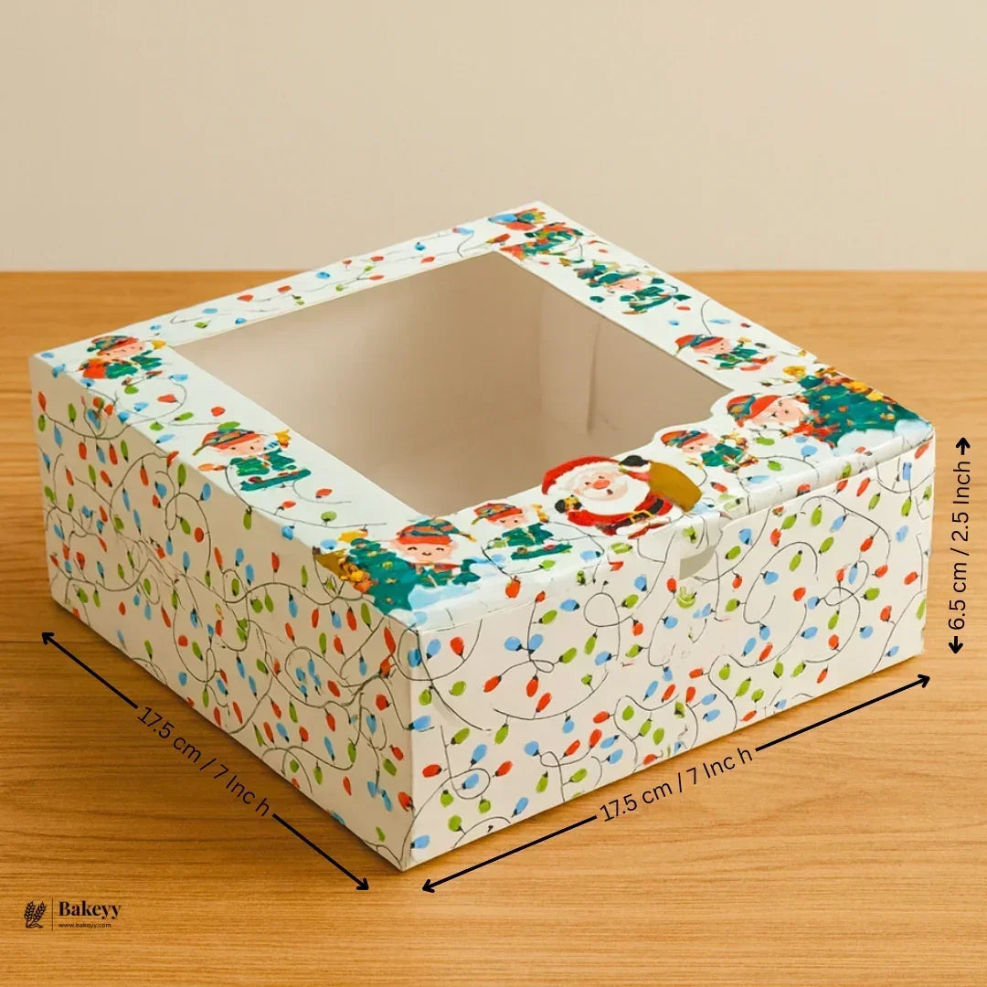 Christmas Plum Cake Box | Festive Printed Packaging | Pack of 25 - Bakeyy.com - India - Christmas Plum Cake Box | Festive Printed Packaging | Pack of 25 - Design 2 / 7x7x2.5 Inch | 500g 375.00