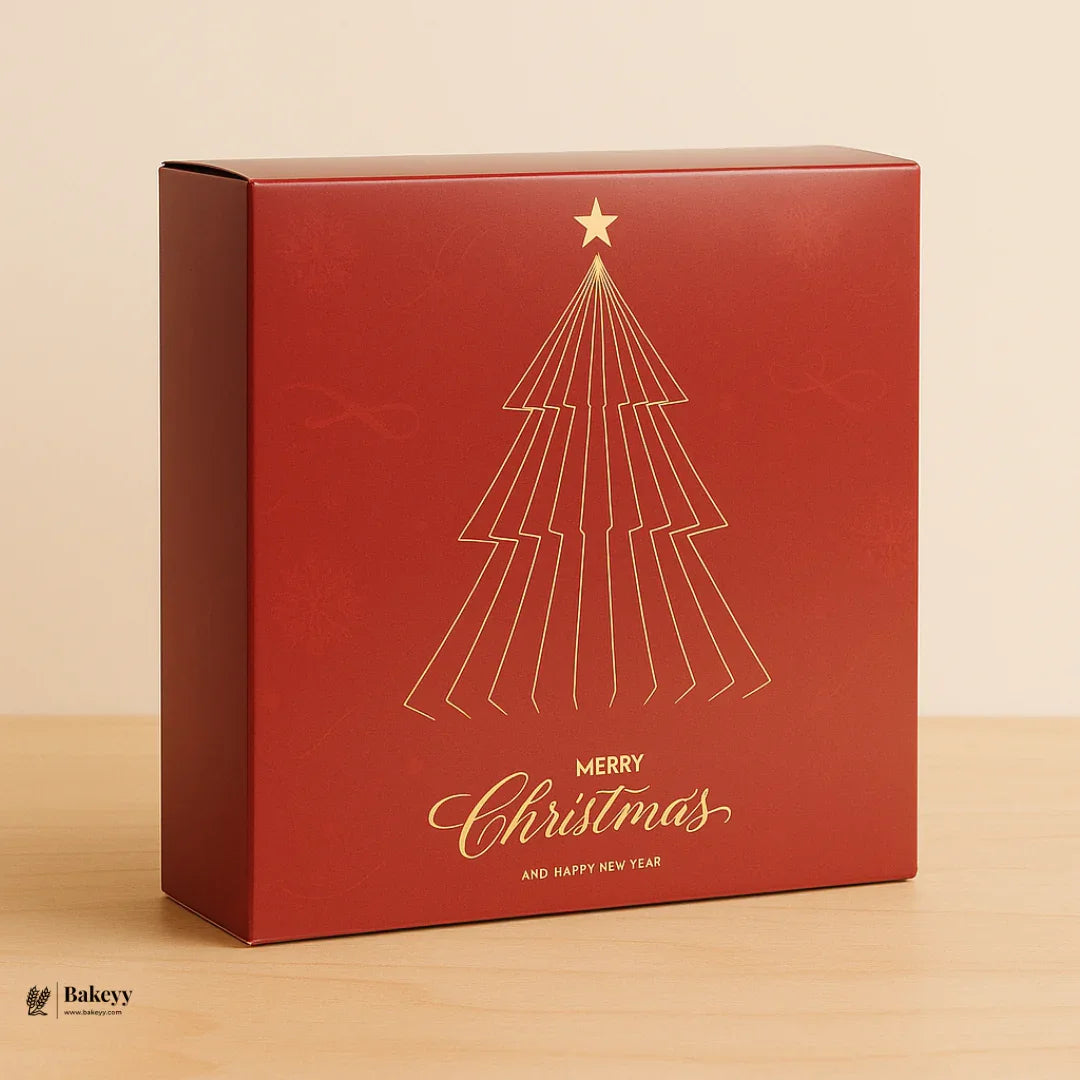 Christmas Plum Cake Box | Festive Printed Packaging | Pack of 25 - Bakeyy.com - India - Christmas Plum Cake Box | Festive Printed Packaging | Pack of 25 - Design 1 / 6x6x2 Inch | 250g 300.00