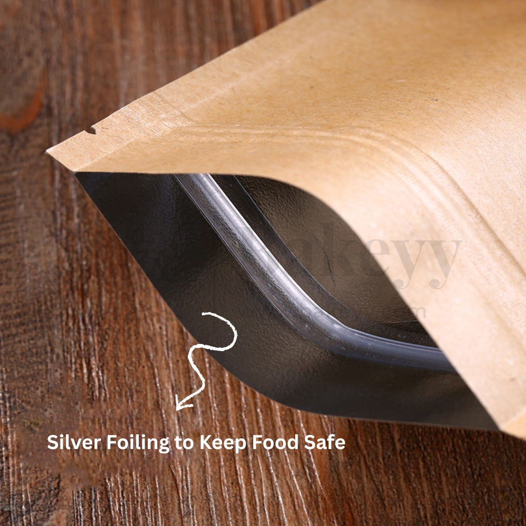 Kraft Ziplock Pouch With Silver Foiling | Pack of 50