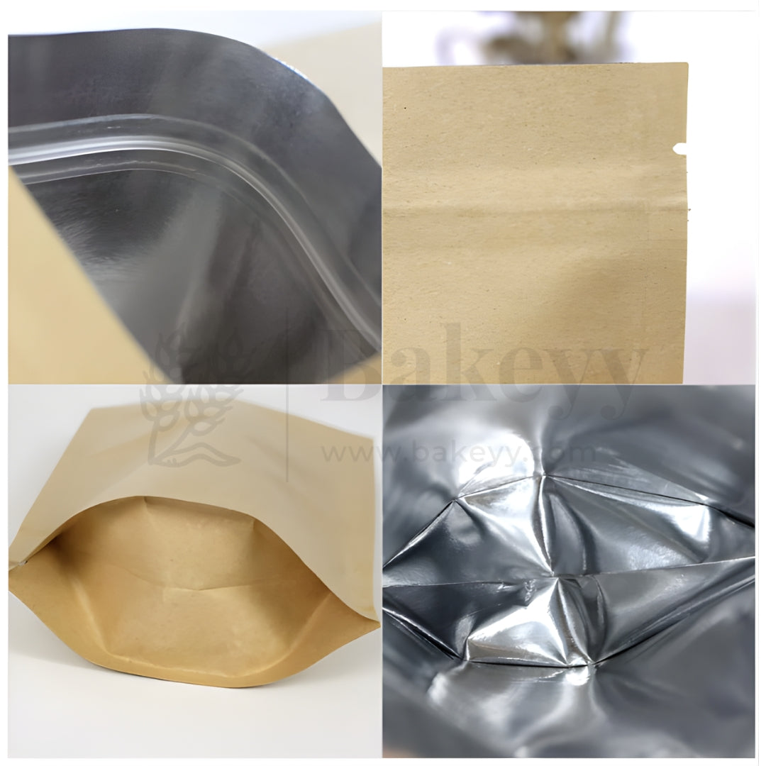 Kraft Ziplock Pouch With Silver Foiling | Pack of 50
