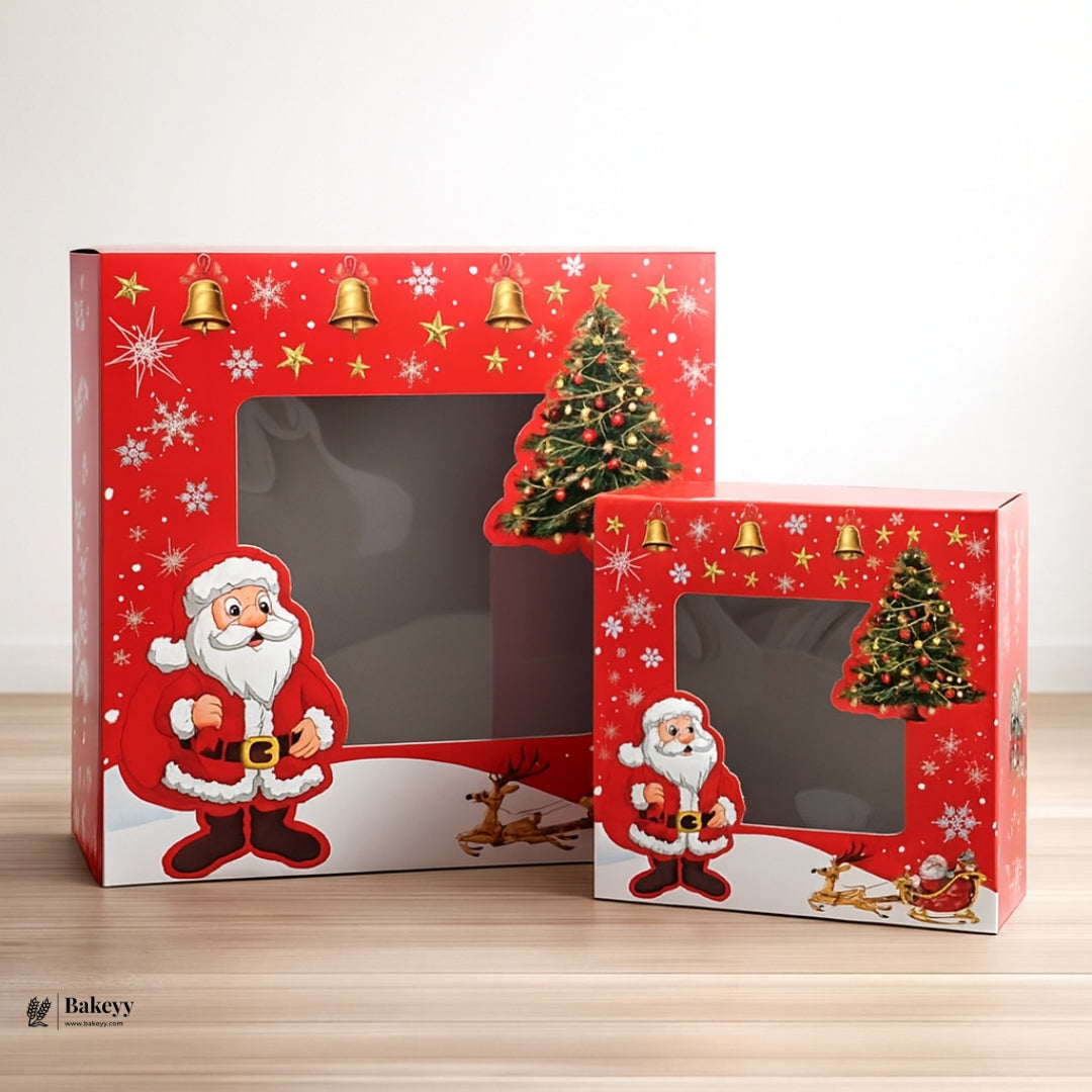 Santa Christmas Cake Box | Festive Holiday Design with Window | Pack of 10