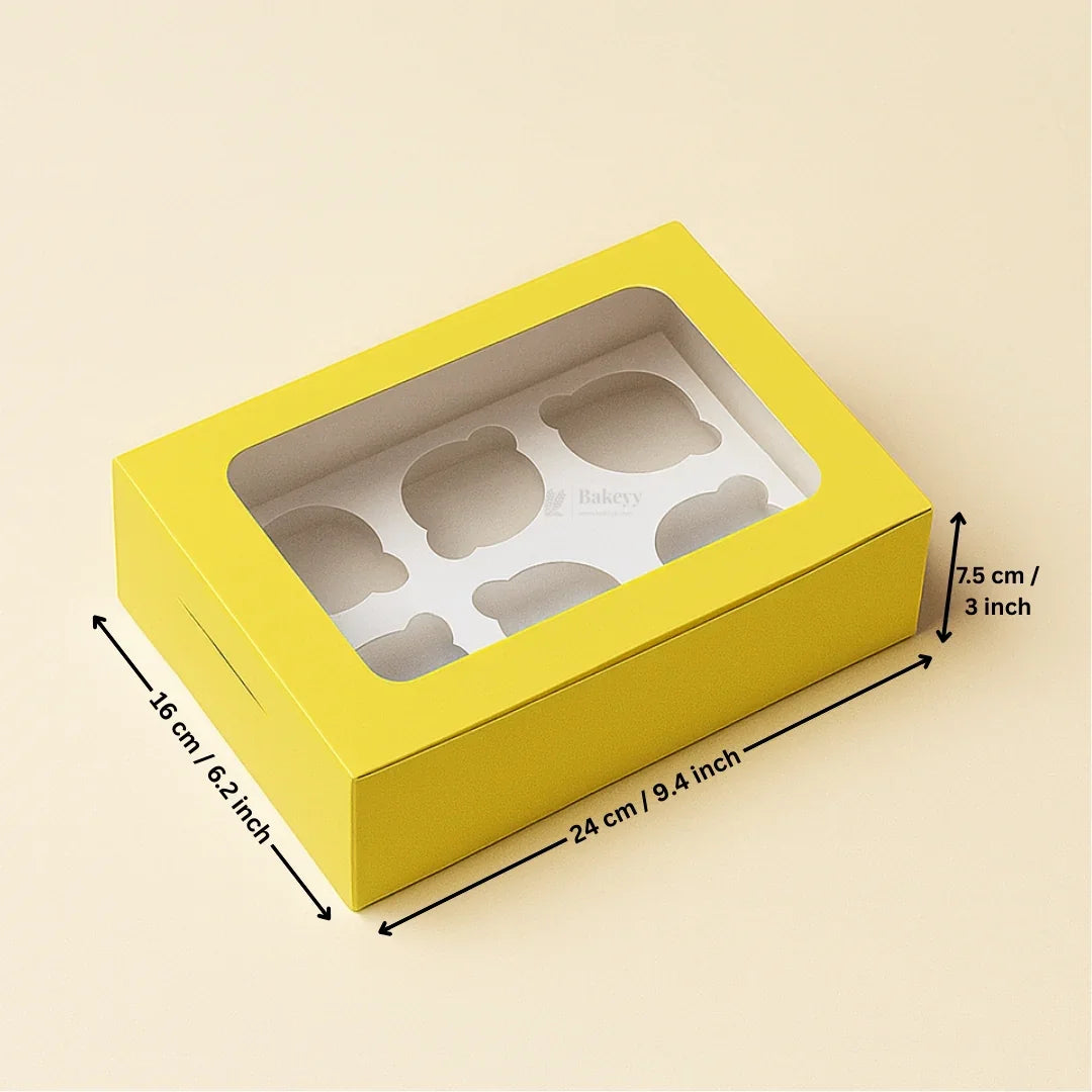 Yellow Color Cupcake Box | With Handle & Without Handle | Multiple Capacities Available | Pack of 10