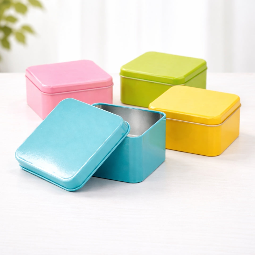 Color Plain Tin Boxes | Multiple Shape Option Available | Heart, Circle, Square Box | Empty Boxes | Chocolate and Small Gifts Box | Pack of 6