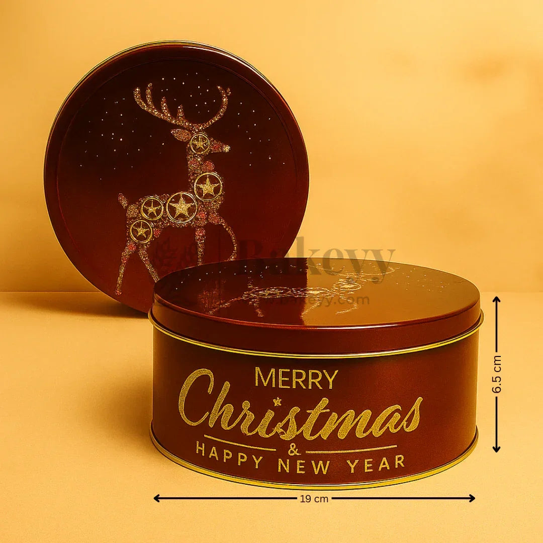 Christmas Assorted Prints Dream Cake Tin Box - Bakeyy.com - India - Christmas Assorted Prints Dream Cake Tin Box - Maroon / 1 Kg | Pack of 4 480.00